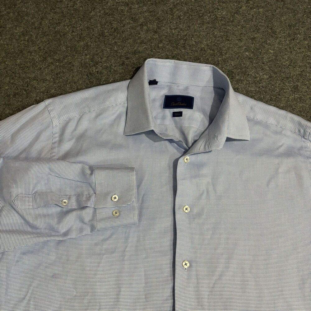 David Donahue Shirt Mens 17.5 Trim Fit Dress Button Down Long Sleeve Blue